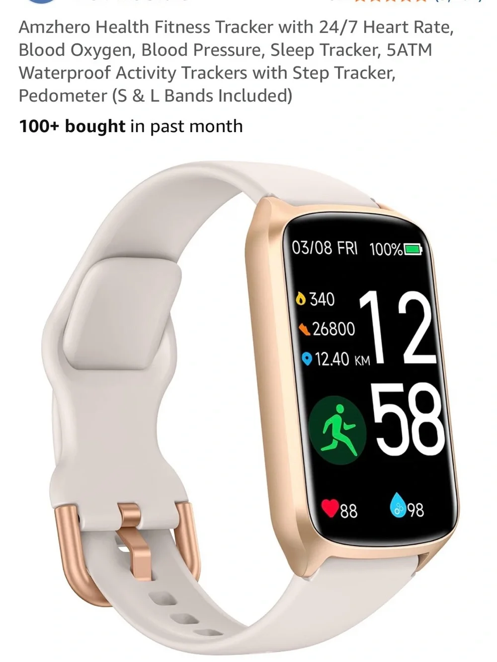 Fitness Tracker Smart Band in Cream (Gold Case)